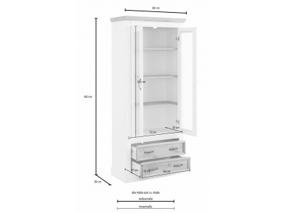 Cristaleira vitrine de madeira maciça branco lavado e cera com duas gavetas | Coleção England